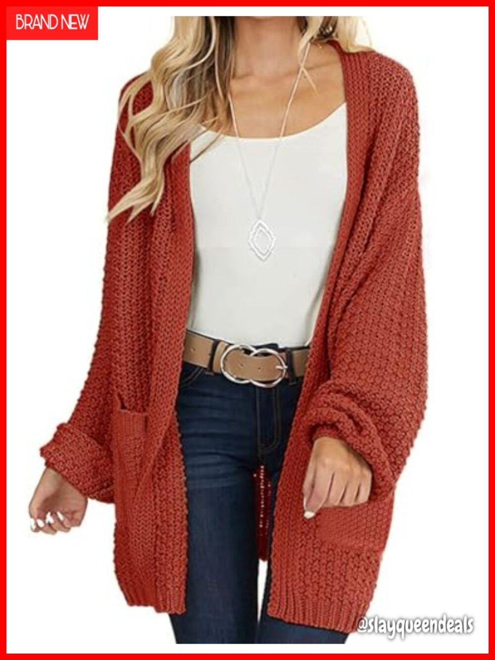 Womens Chunky Knit Cardigan Sweater Long Sleeve Loose Boyfriend
